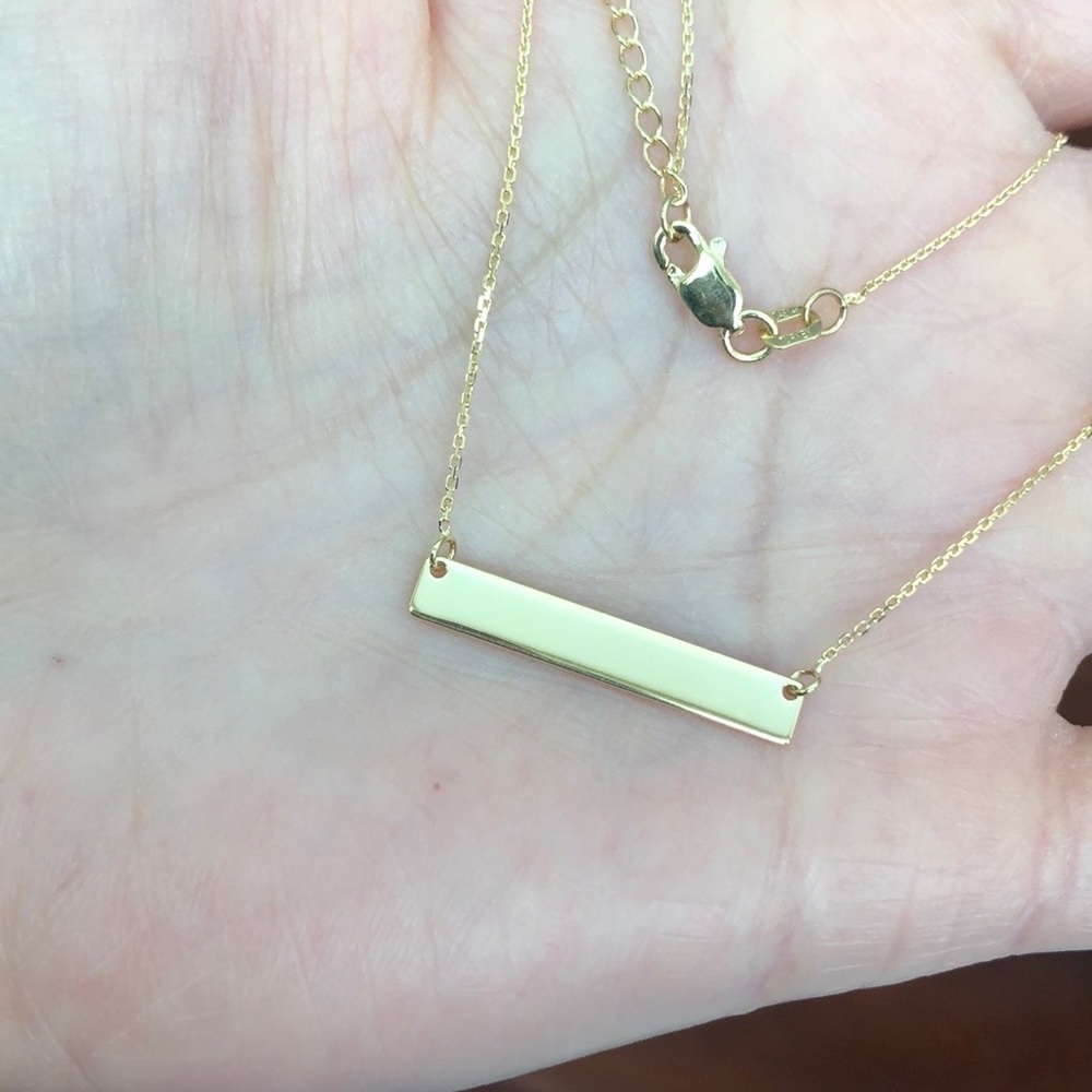 14K Solid Gold Mini Bar Plate Geometric Necklace - Picture 3 of 5